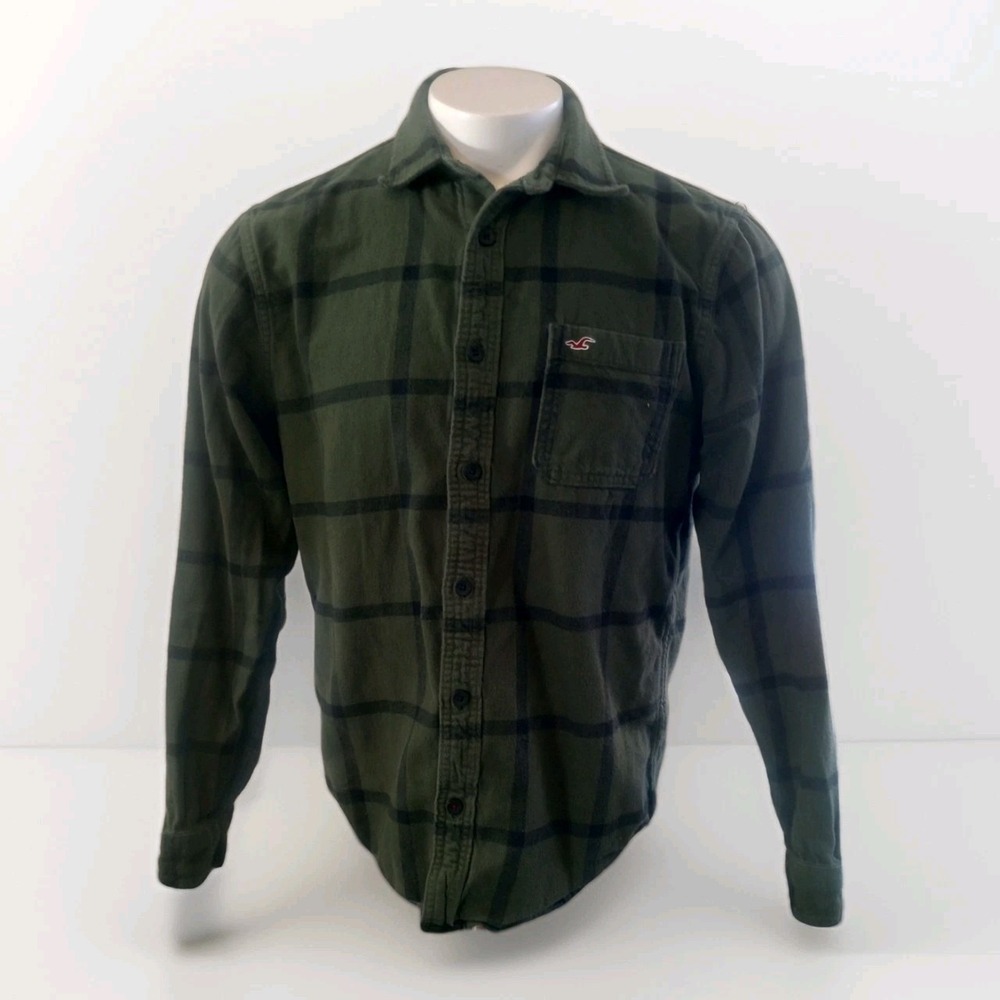 Hollister Flannel Men's Large Green Black Button Up Grunge Y2K Plaid Farm Chores